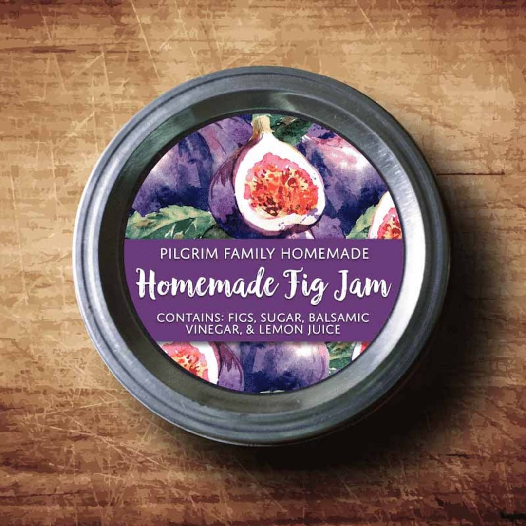Customized Label Fig Jam, Fig Preserves, Watercolor Style Canning Jar