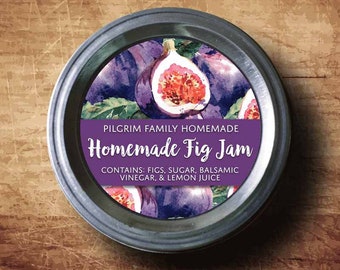 Customized Label - Fig Jam, Fig Preserves, Watercolor Style Canning Jar Label - Wide Mouth & Regular Mouth - Watercolor Figs