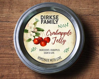 Customized Label - Crabapple Jam, Jelly, Preserves, Canning Jar Label - Wide Mouth & Regular Mouth - Vintage - All Text is Customizable