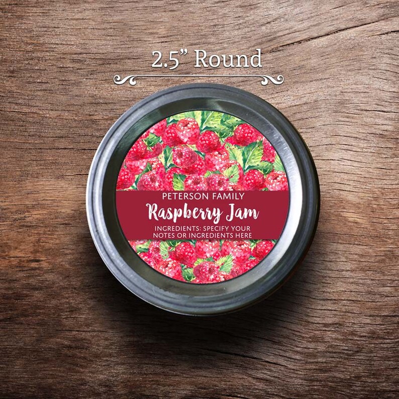 Customized Raspberry Jam Canning Label Raspberry Jelly Watercolor Style Canning Jar Label Wide Mouth & Regular Mouth image 2