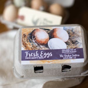 Custom Egg Carton Labels - Watercolor Eggs in a Nest - Customizable for your Farm - For Full Dozen or Half Dozen Cartons