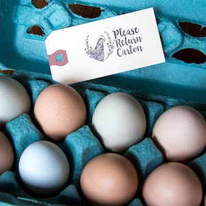 Please Return Carton Stamp - Chicken in Flowers - Egg Carton Stamp