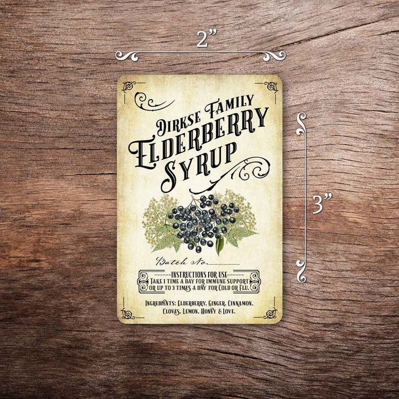 Custom Elderberry and Elderflower Label Premium Printed Labels with Customizable Text Vertical 3 x 2 inches