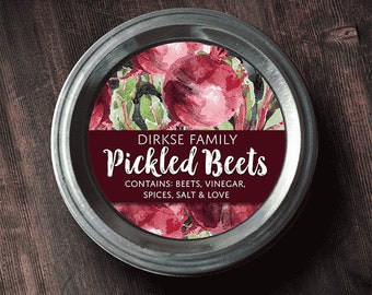 Customized Label - Pickled Beets, Watercolor Style Canning Jar Label - Wide Mouth & Regular Mouth - Watercolor Beet Label