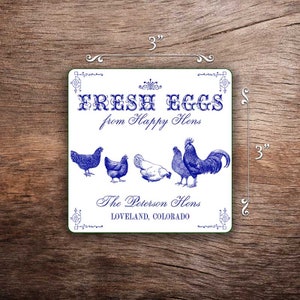 Custom Egg Carton Labels - Vintage Style - 3x3 Labels - Fully Customizable - Black, Blue, or Red - Fits Half Dozen Cartons