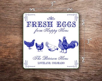 Custom Egg Carton Labels - Vintage Style - 3x3 Labels - Fully Customizable - Black, Blue, or Red - Fits Half Dozen Cartons