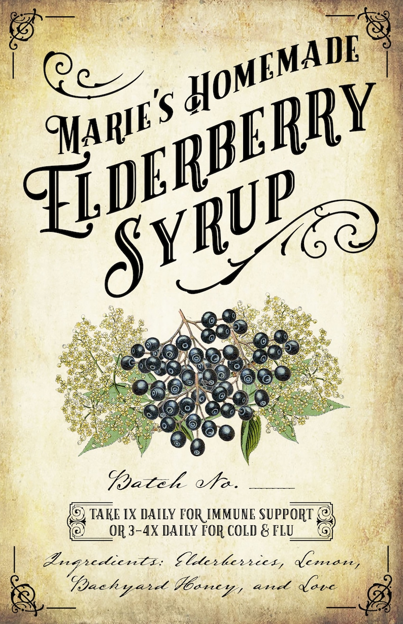 Custom Elderberry and Elderflower Label Syrup Wine or - Etsy