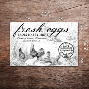 Custom Egg Carton Labels Vintage Chicken Drawing 4.25x2.75 half dozen size all text is customizable Black