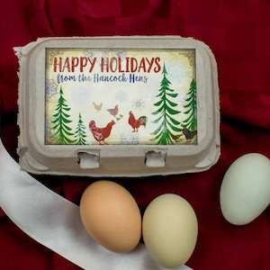 Custom Egg Carton Labels - Merry Christmas - Holiday Label - Watercolor Vintage Design - all text is customizable, 2.75"x4.25" half dozen