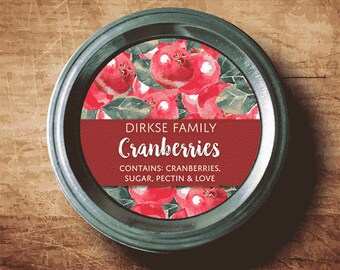 Customized Label - Cranberries, Cranberry Jelly, Watercolor Style Canning Jar Label - Wide Mouth & Regular Mouth - Watercolor Label