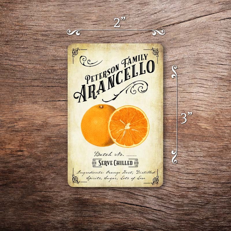 Customized Label Arancello, Orange Liqueur Label for Your Homemade Liqueurs Vintage Style Vertical 3 x 2 inches