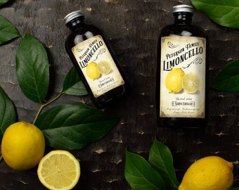 Limoncello Labels - Vintage Style - Customized Label for Lemon Liqueur, Lemonade - Antique Paper Background