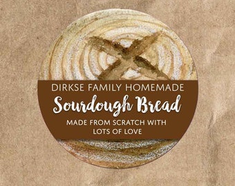 Customized Label - Sourdough Bread, Watercolor Style Label - Watercolor Bread Boule Label - Custom Bakery Labels