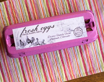 Custom Egg Carton Labels - Vintage Chicken Drawing - Fresh Eggs from Happy Hens - For Full Dozen/12-Egg Cartons