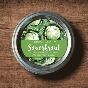 Customized Sauerkraut Canning Label - Custom Sauerkraut Label - Watercolor Style Canning Jar Label - Wide Mouth & Regular Mouth