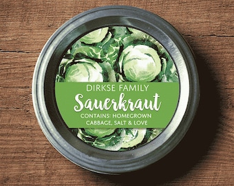 Customized Sauerkraut Canning Label - Custom Sauerkraut Label - Watercolor Style Canning Jar Label - Wide Mouth & Regular Mouth