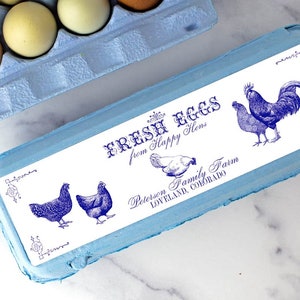 Custom Egg Carton Labels - Vintage Chickens in Red, Black or Blue - All Text is Customizable - For Full Dozen/12-Egg Cartons