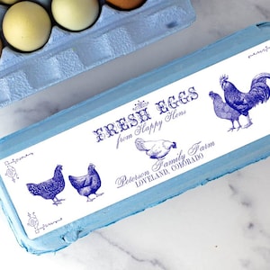 Custom Egg Carton Labels - Vintage Chickens in Red, Black or Blue - All Text is Customizable - For Full Dozen/12-Egg Cartons