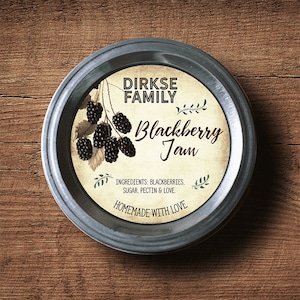 Customized Label - Blackberry Jam Canning Jar Label - Wide Mouth & Regular Mouth - Vintage - All Text is Customizable
