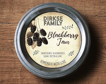 Customized Label - Blackberry Jam Canning Jar Label - Wide Mouth & Regular Mouth - Vintage - All Text is Customizable