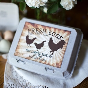 Custom Egg Carton Labels - Vintage Style - Rooster at Sunrise - Customized Egg Carton Label - Vintage Dozen (4.25"x5.5") Carton Labels
