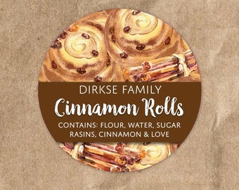 Customized Label - Cinnamon Rolls, Watercolor Style Label - Watercolor Cinnamon Buns - Custom Bakery Labels