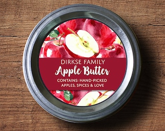 Customized Label - Applesauce, Apple Jelly, Preserves, Watercolor Style Canning Jar Label - Wide Mouth & Regular Mouth - Red Apples