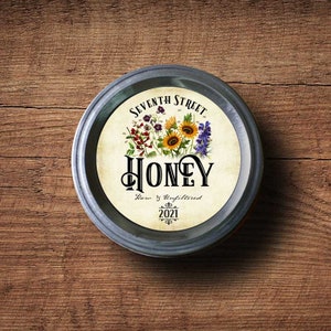 Floral Honey Labels - Premium Printed Labels, All Text is Customizable