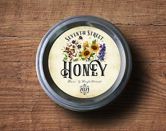Floral Honey Labels - Premium Printed Labels, All Text is Customizable