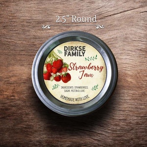 Customized Label Strawberry Jam, Jelly, Preserves, Canning Jar Label Wide Mouth & Regular Mouth Vintage All Text is Customizable Wide Mouth - 2.5 inches