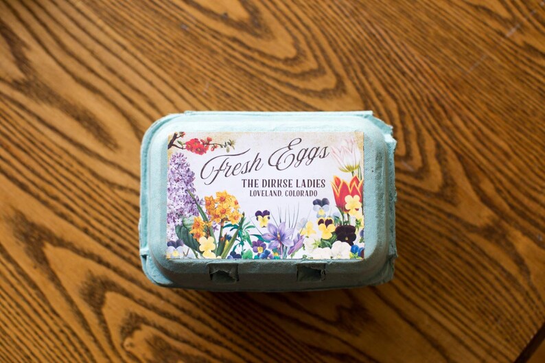 Spring Flowers Fresh Eggs Half Dozen Cartons Customizable for your Flock Custom Egg Carton Labels