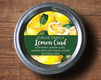 Customized Lemon Curd Label - Watercolor Style Canning Jar Label - Wide Mouth & Regular Mouth - Watercolor Custom Lemon Canning Label