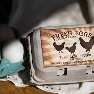 Custom Egg Carton Labels - Vintage Rising Sun - Pasture Raised - Fresh Eggs - Customizable for your Farm - for Full or Half Dozen Cartons