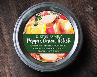 Customized Label for Pepper Onion Relish - Watercolor Style Canning Jar Label - Wide Mouth & Regular Mouth - Watercolor Style Label