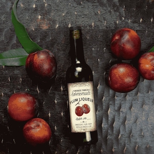 Plum Liqueur Customizable Label - Vintage Background