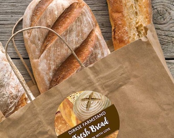 Customized Bread Label, Watercolor Style Label - Watercolor Bread Boule, Croissant, French Bread Label - Custom Bakery Labels