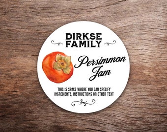 Customizable Persimmon Labels - Premium Printed Labels for Persimmon Jam, Liqueur, Persimmon Butter & Syrup - Classic White Design