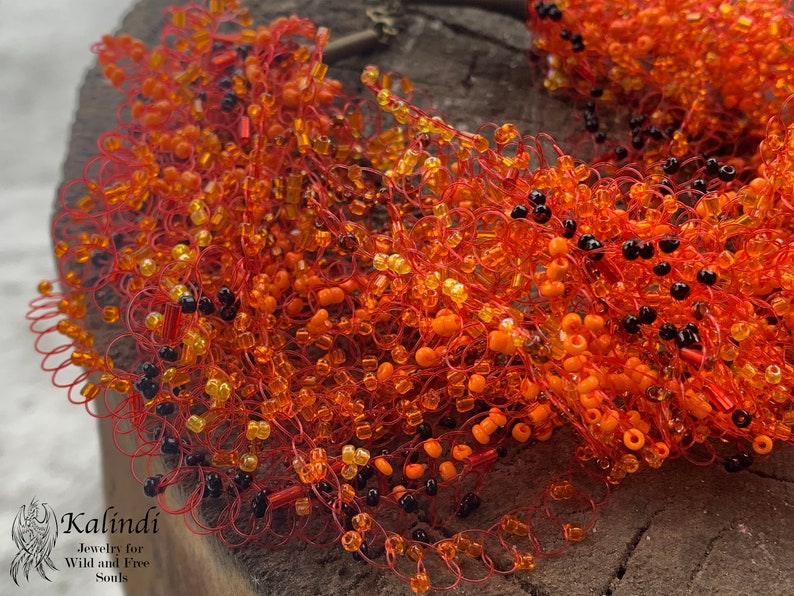 air beaded necklace seed beaded necklace orange beaded necklace seed beaded jewelry gift for women