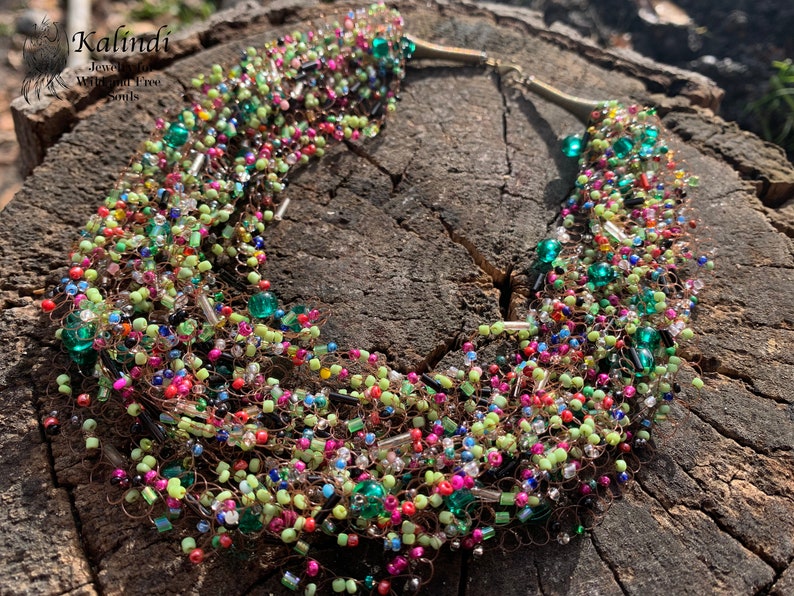 seed beaded necklace multicolor beaded necklace gift for women seed beaded jewelry air beaded necklace