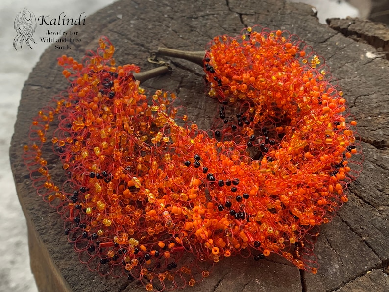 air beaded necklace seed beaded necklace orange beaded necklace seed beaded jewelry gift for women