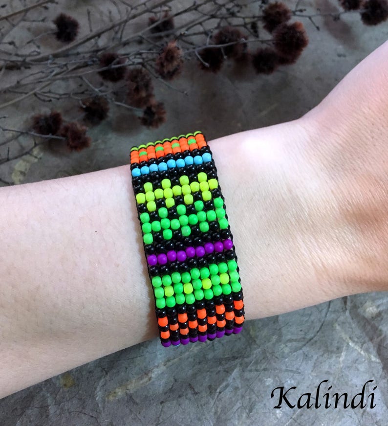Neon bracelet neon beads uv light Patchwork orange Etsy