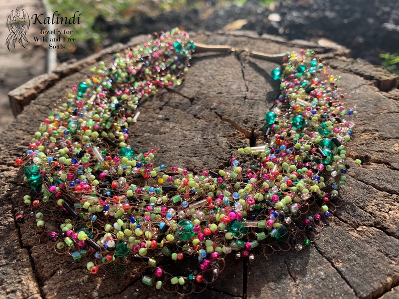 seed beaded necklace multicolor beaded necklace gift for women seed beaded jewelry air beaded necklace