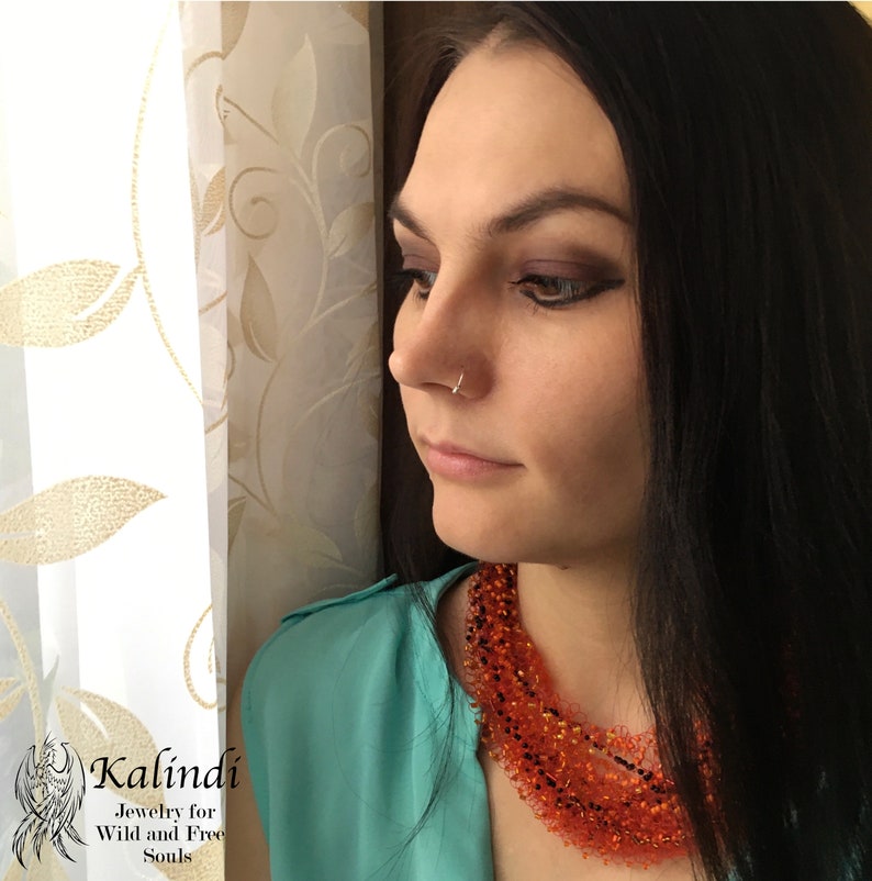 air beaded necklace seed beaded necklace orange beaded necklace seed beaded jewelry gift for women