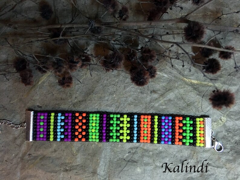 Neon bracelet neon beads uv light Patchwork orange Etsy