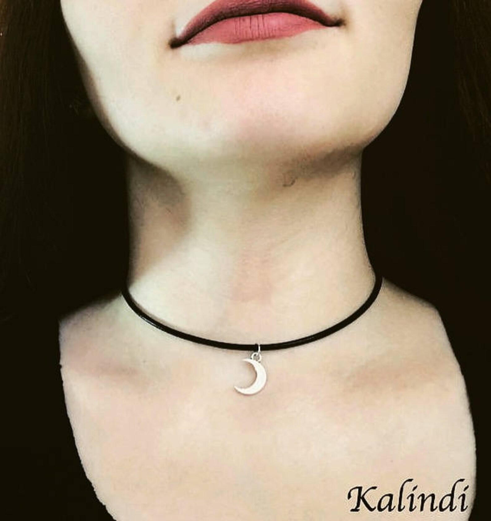 Moon Choker Charm Choker Black Choker Moon Charm Choker Etsy