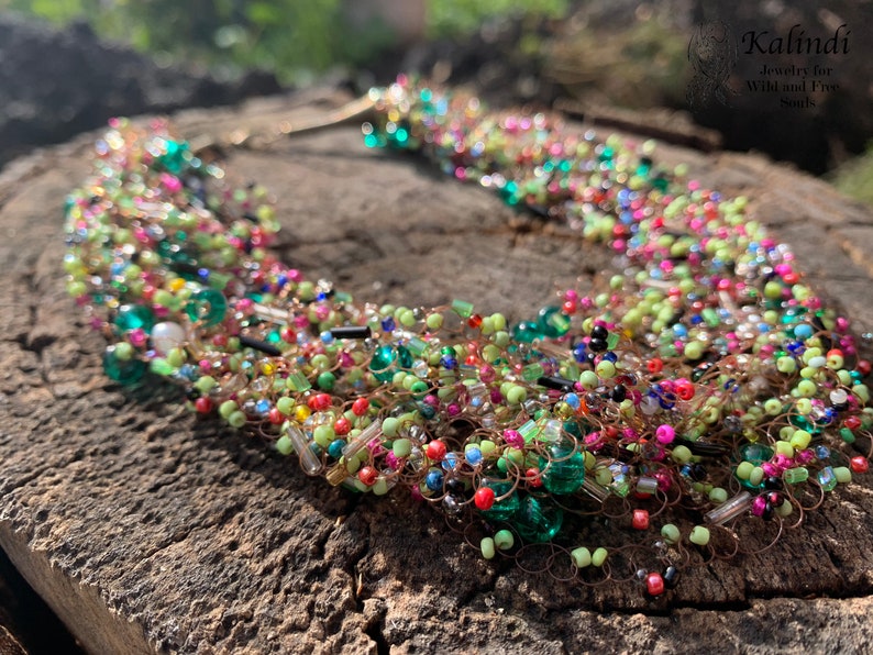 seed beaded necklace multicolor beaded necklace gift for women seed beaded jewelry air beaded necklace
