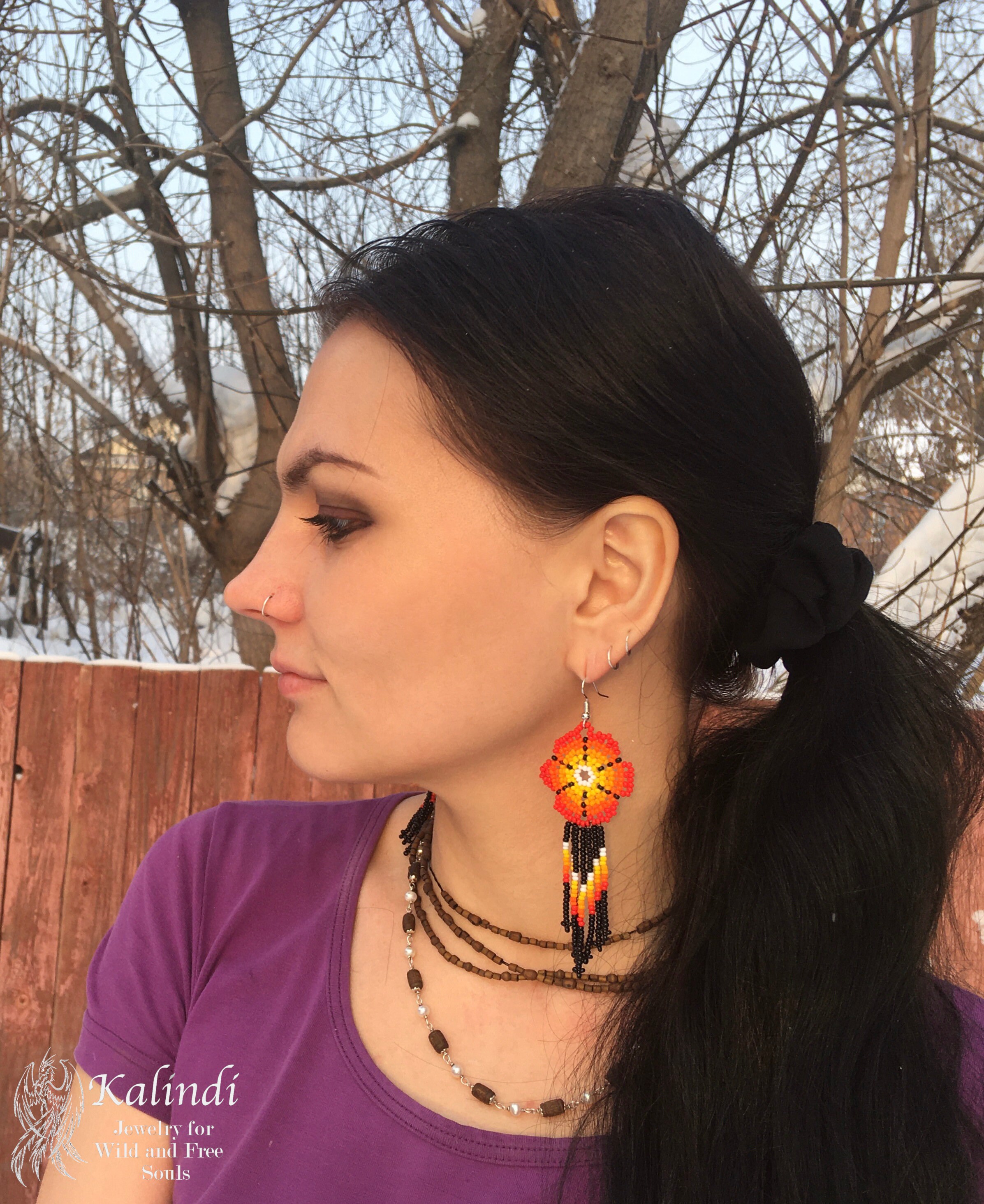Native American style Beadwork Huichol Flower style earrings | Etsy