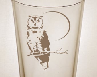 Owl Glass - Bird Glassware - Etched - Engraved - Halloween - Personalized - Customized