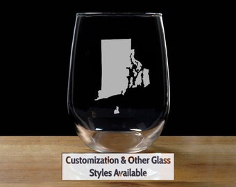 Rhode Island Glass, State Outline, Engraved Pint, Etched, Whiskey, Personalized, Customized