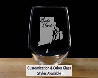 Rhode Island Glass, State Outline, Engraved Pint, Etched, Whiskey, Personalized, Customized